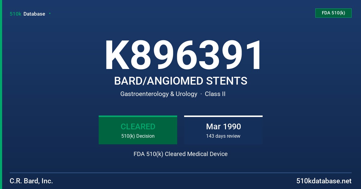 K896391 BARD/ANGIOMED STENTS FDA 510(k) Cleared Medical Device
