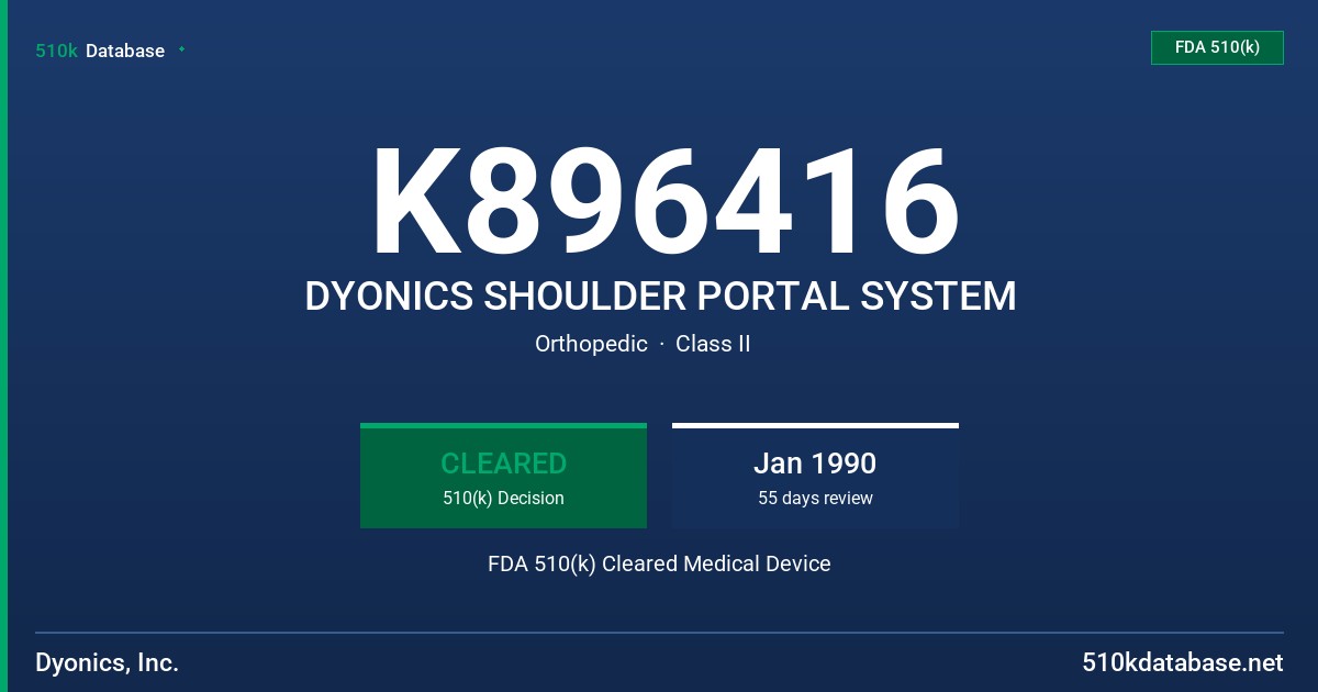 K896416 DYONICS SHOULDER PORTAL SYSTEM FDA 510(k) Cleared Medical Device