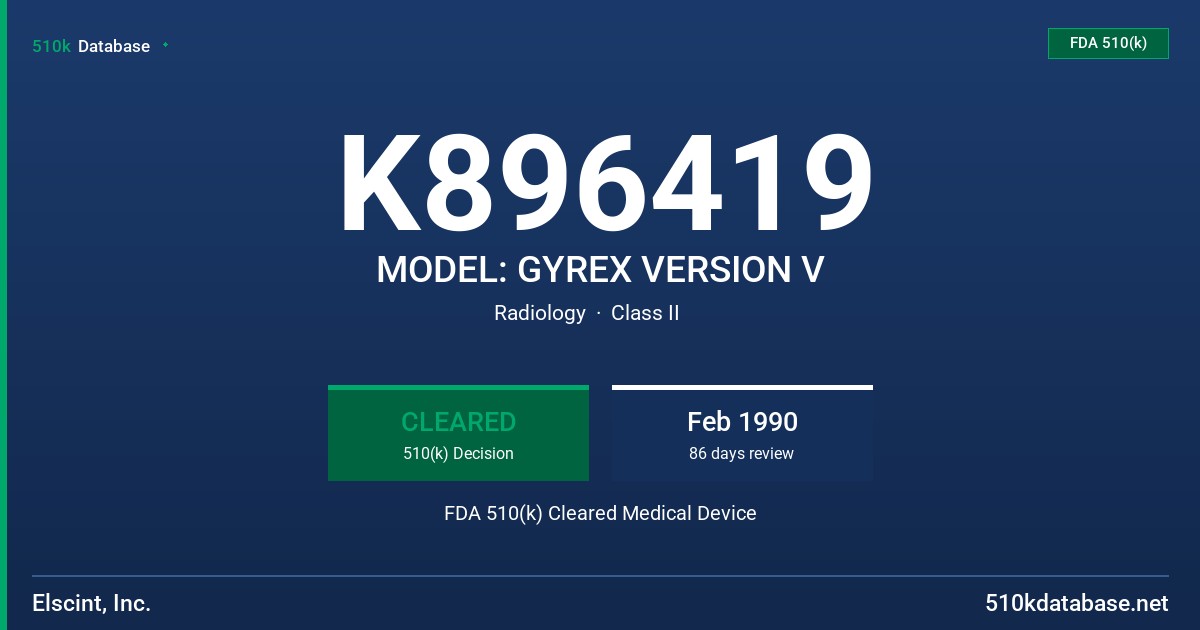 K896419 MODEL: GYREX VERSION V FDA 510(k) Cleared Medical Device