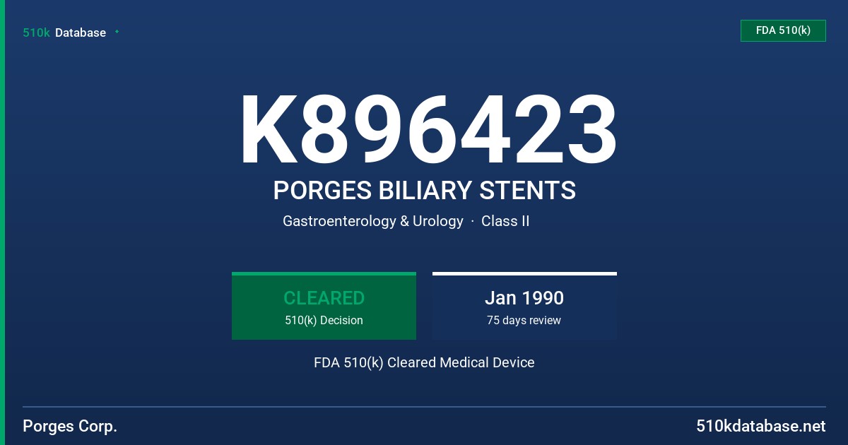 K896423 PORGES BILIARY STENTS FDA 510(k) Cleared Medical Device