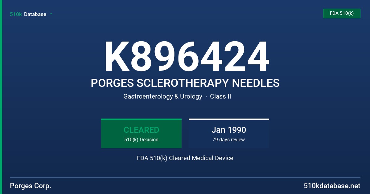 K896424 PORGES SCLEROTHERAPY NEEDLES FDA 510(k) Cleared Medical Device