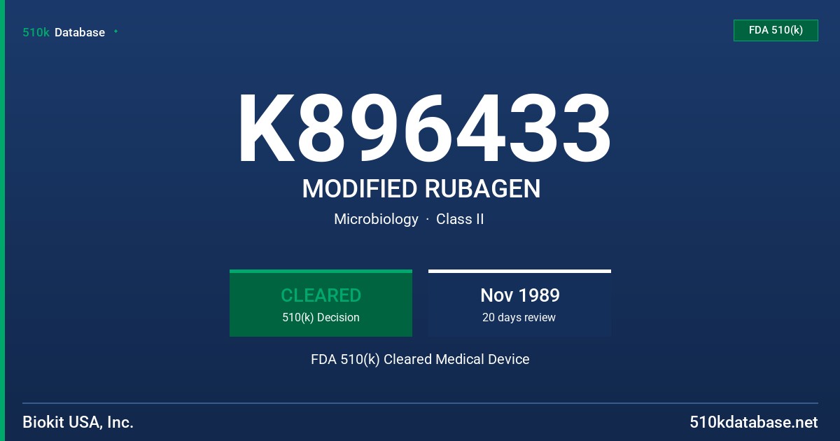 K896433 MODIFIED RUBAGEN FDA 510(k) Cleared Medical Device