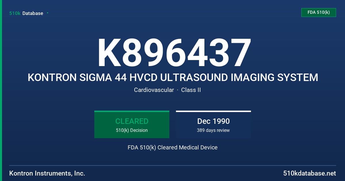 K896437 KONTRON SIGMA 44 HVCD ULTRASOUND IMAGING SYSTEM FDA 510(k) Cleared Medical Device