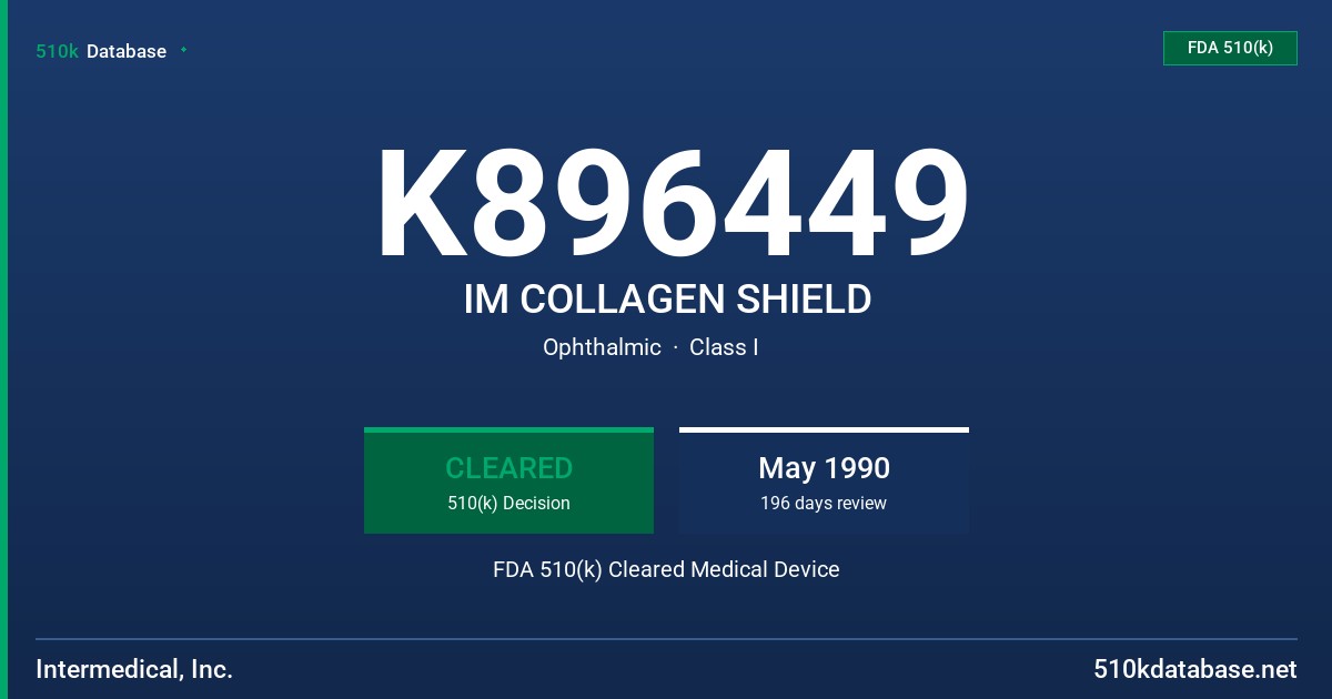 K896449 IM COLLAGEN SHIELD FDA 510(k) Cleared Medical Device