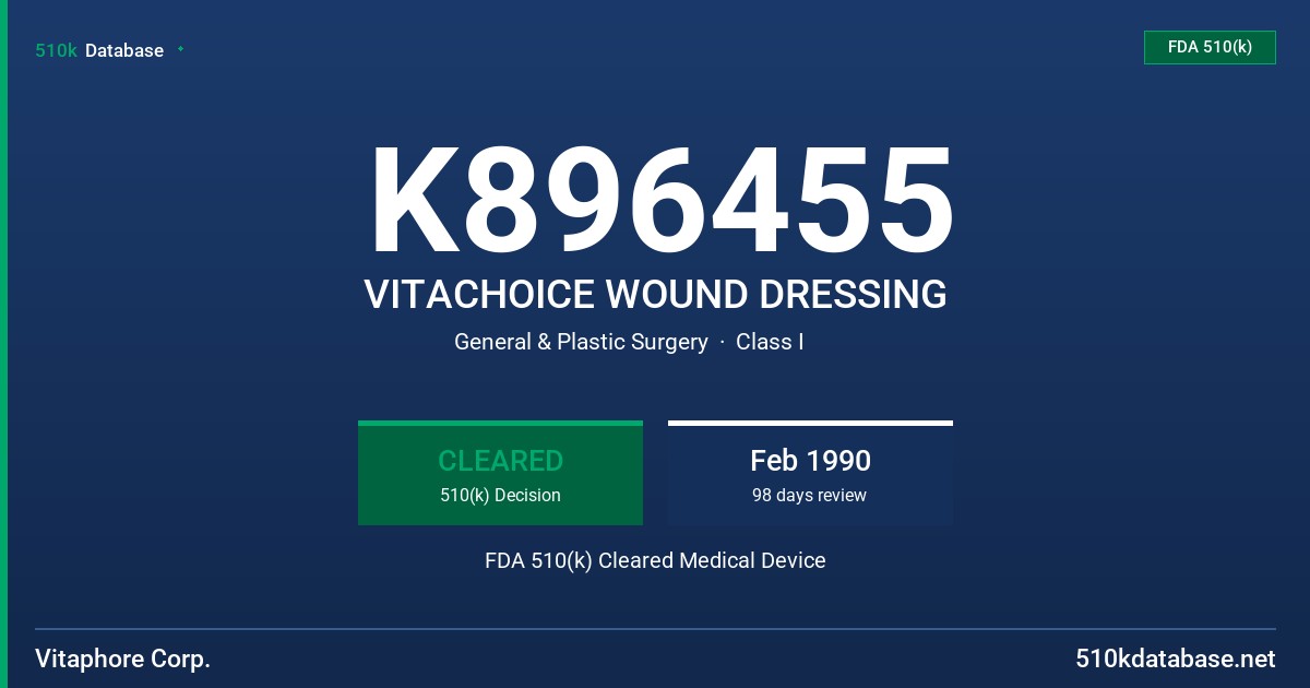 K896455 VITACHOICE WOUND DRESSING FDA 510(k) Cleared Medical Device