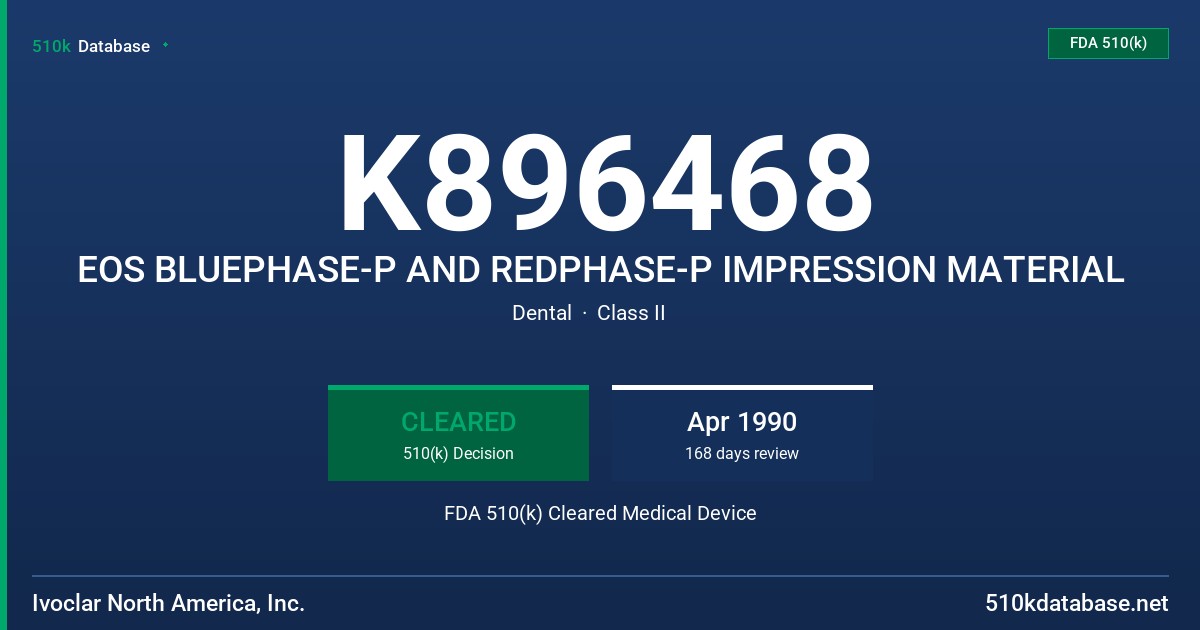 K896468 EOS BLUEPHASE-P AND REDPHASE-P IMPRESSION MATERIAL FDA 510(k) Cleared Medical Device