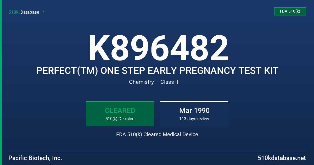K896482 PERFECT(TM) ONE STEP EARLY PREGNANCY TEST KIT FDA 510(k) Cleared Medical Device