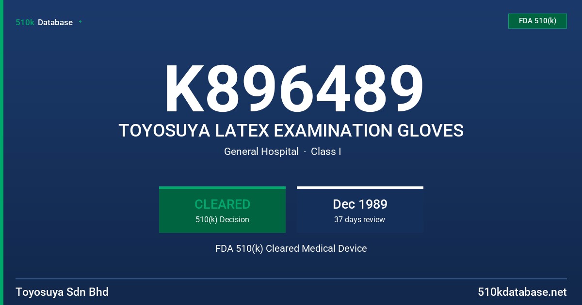 K896489 TOYOSUYA LATEX EXAMINATION GLOVES FDA 510(k) Cleared Medical Device