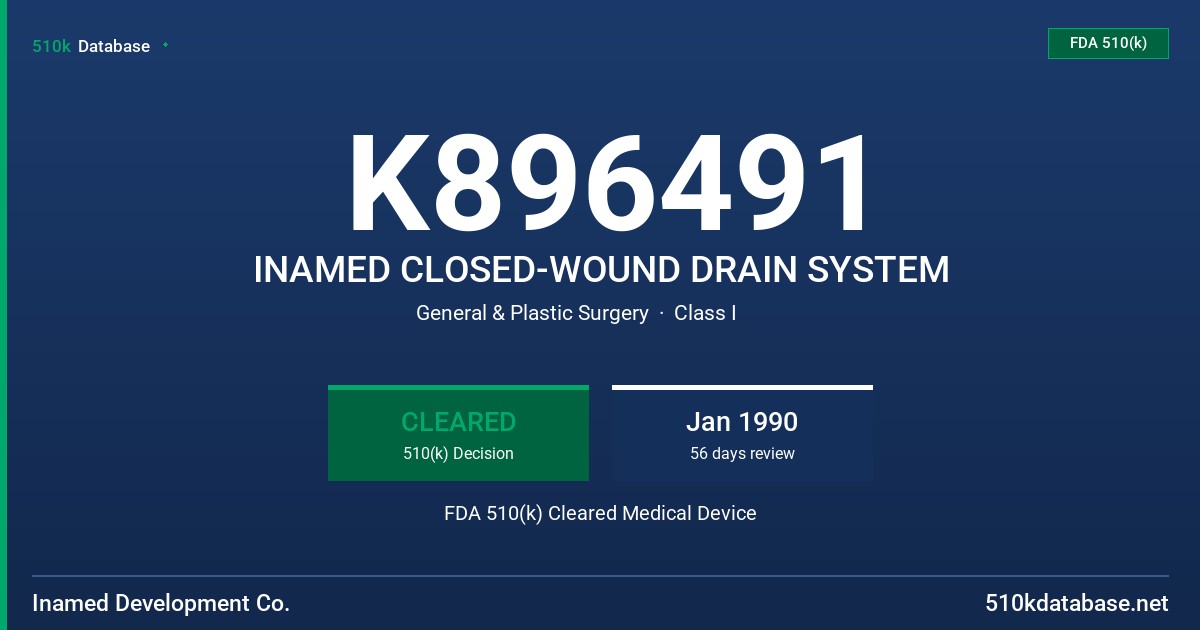 K896491 INAMED CLOSED-WOUND DRAIN SYSTEM FDA 510(k) Cleared Medical Device