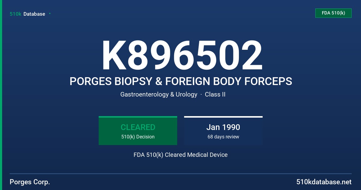 K896502 PORGES BIOPSY & FOREIGN BODY FORCEPS FDA 510(k) Cleared Medical Device