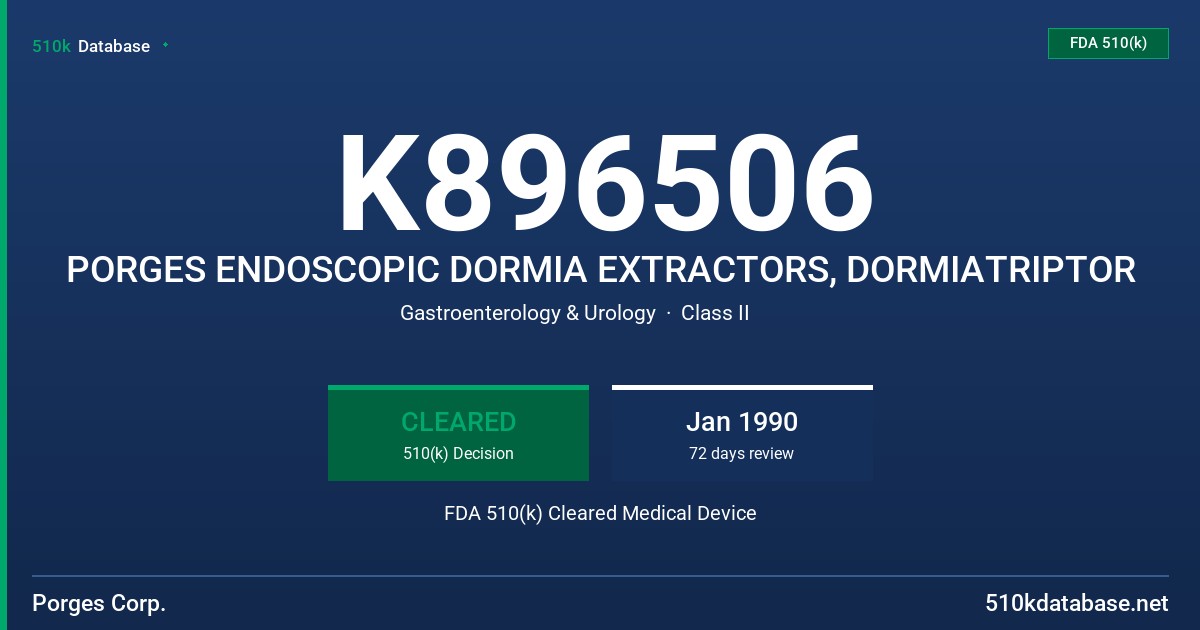 K896506 PORGES ENDOSCOPIC DORMIA EXTRACTORS, DORMIATRIPTOR FDA 510(k) Cleared Medical Device