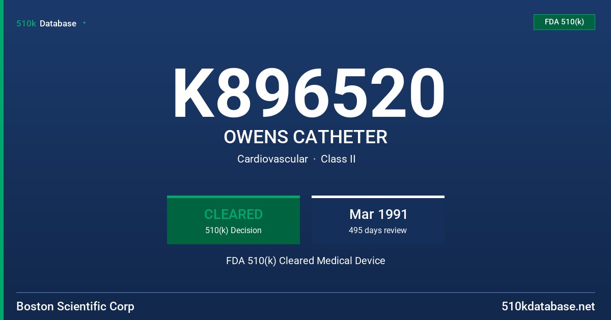 K896520 OWENS CATHETER FDA 510(k) Cleared Medical Device