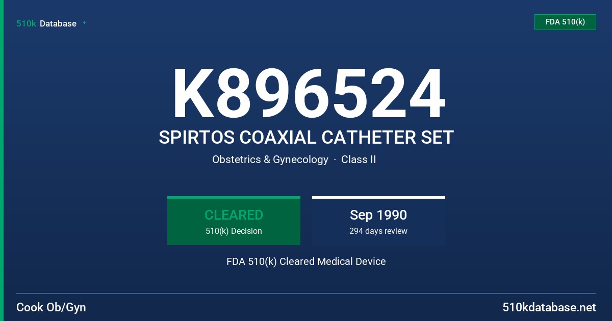 K896524 SPIRTOS COAXIAL CATHETER SET FDA 510(k) Cleared Medical Device
