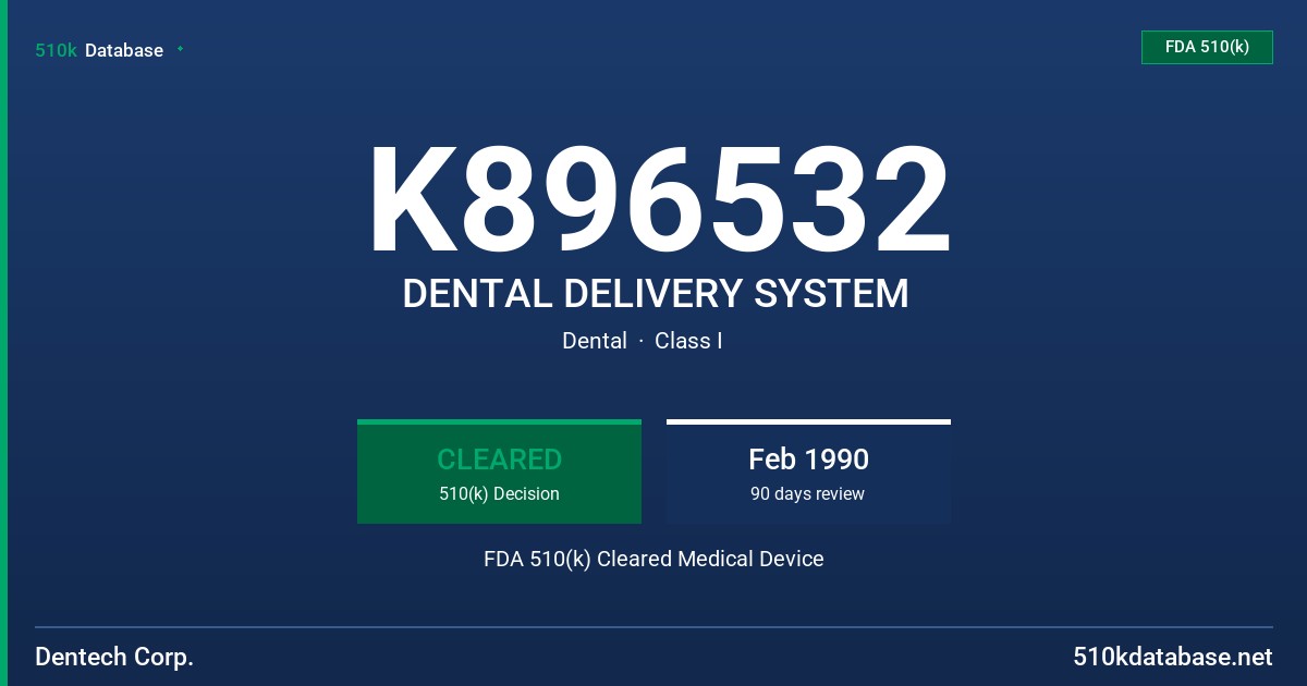 K896532 DENTAL DELIVERY SYSTEM FDA 510(k) Cleared Medical Device