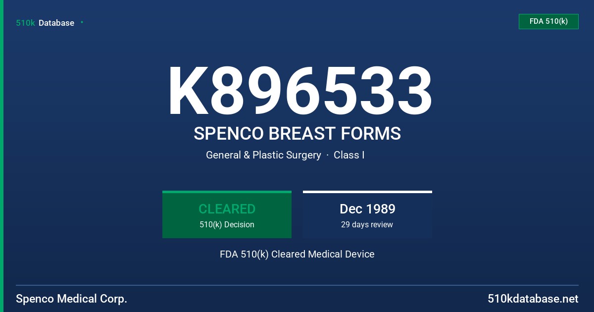 K896533 SPENCO BREAST FORMS FDA 510(k) Cleared Medical Device