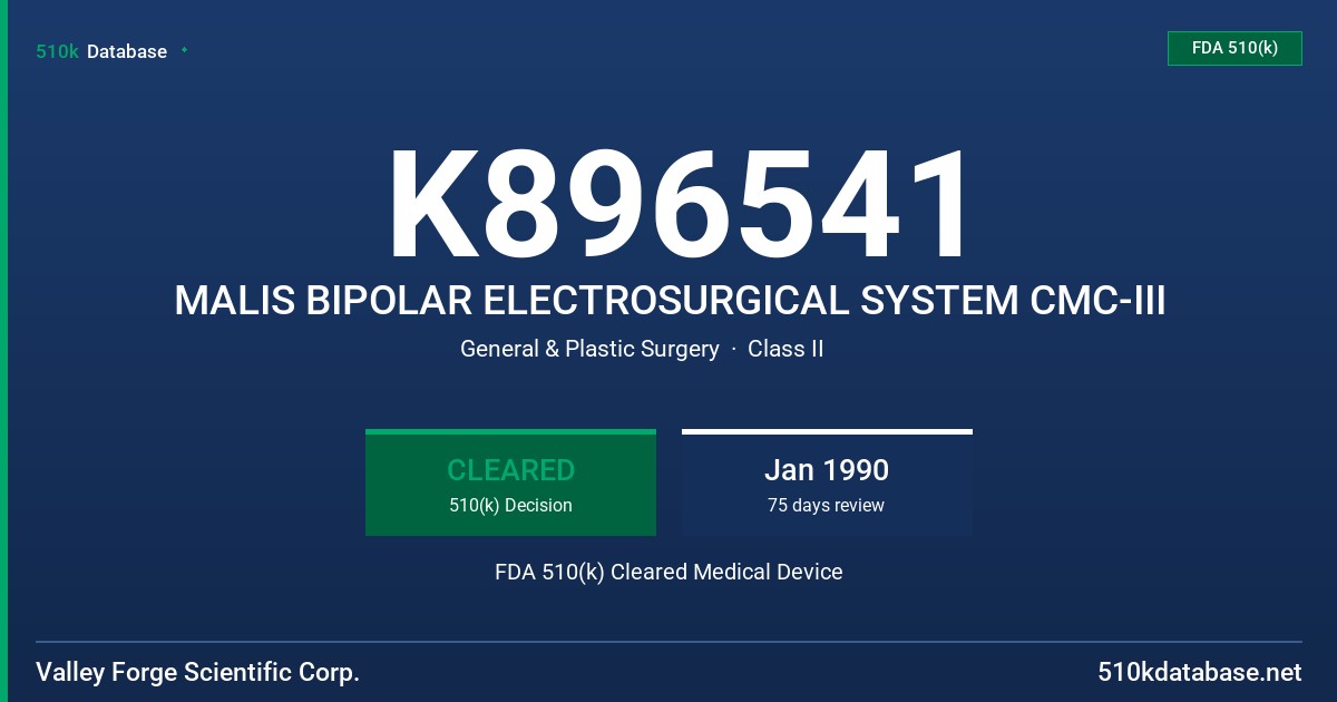 K896541 MALIS BIPOLAR ELECTROSURGICAL SYSTEM CMC-III FDA 510(k) Cleared Medical Device