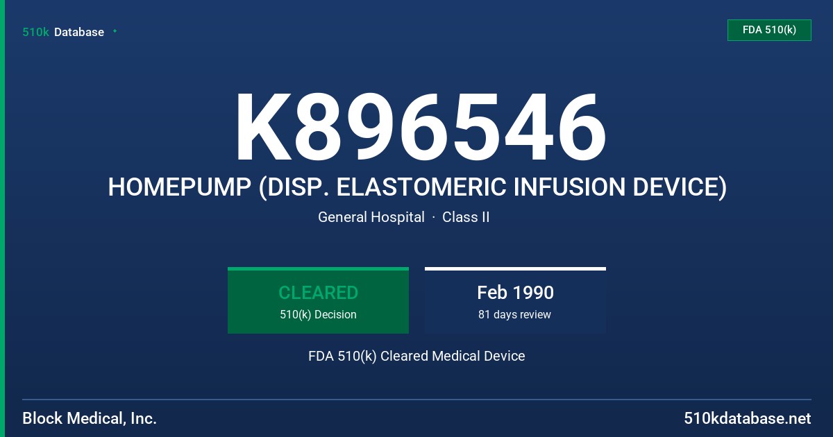 K896546 HOMEPUMP (DISP. ELASTOMERIC INFUSION DEVICE) FDA 510(k) Cleared Medical Device