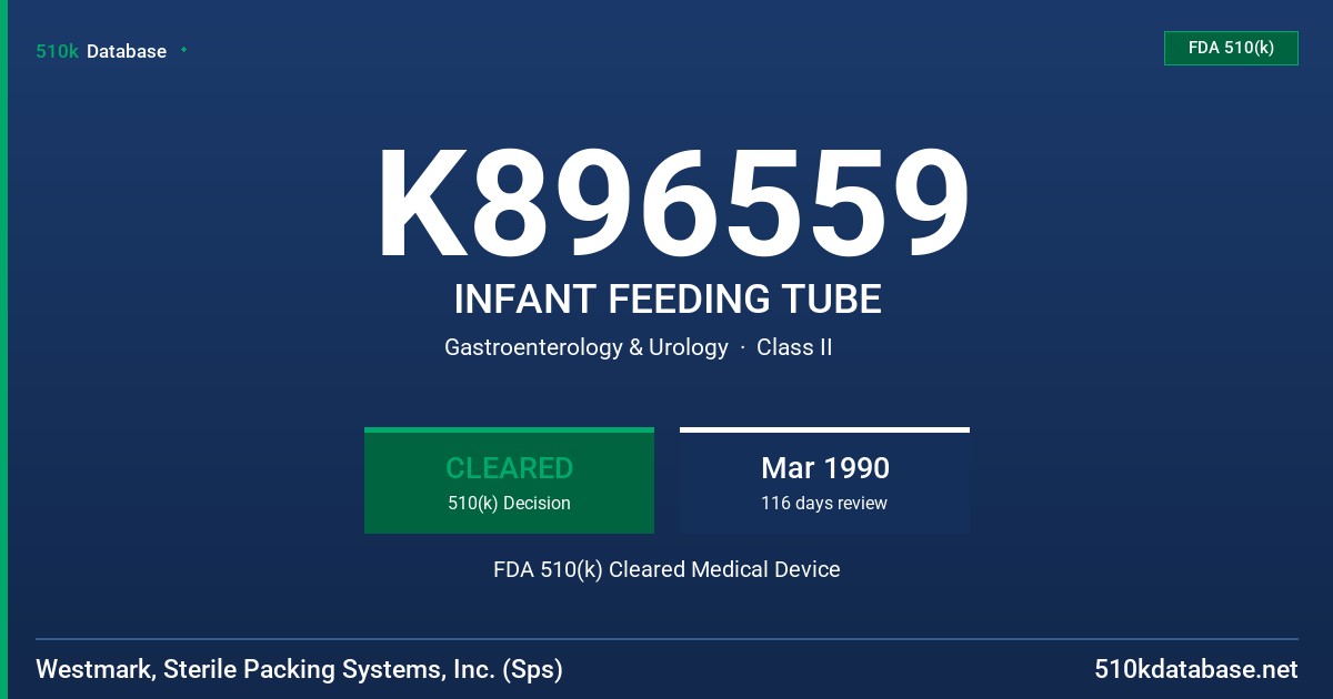 K896559 INFANT FEEDING TUBE FDA 510(k) Cleared Medical Device