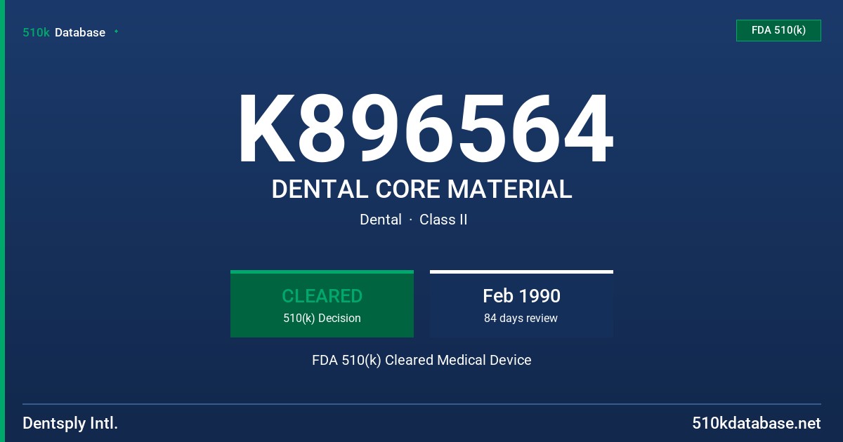 K896564 DENTAL CORE MATERIAL FDA 510(k) Cleared Medical Device