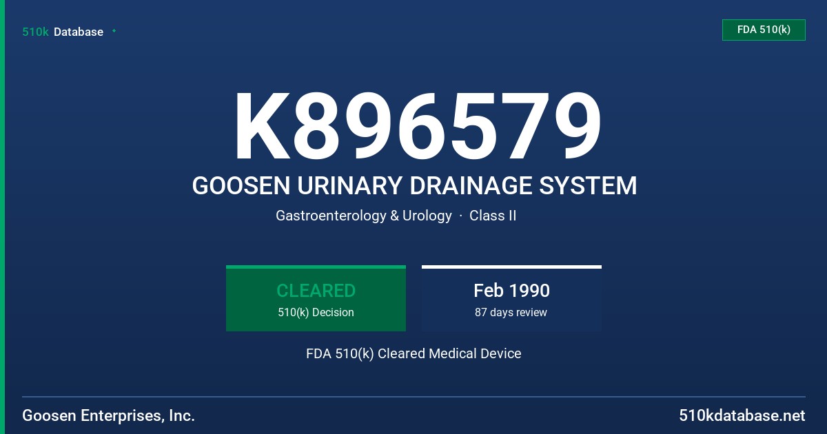 K896579 GOOSEN URINARY DRAINAGE SYSTEM FDA 510(k) Cleared Medical Device