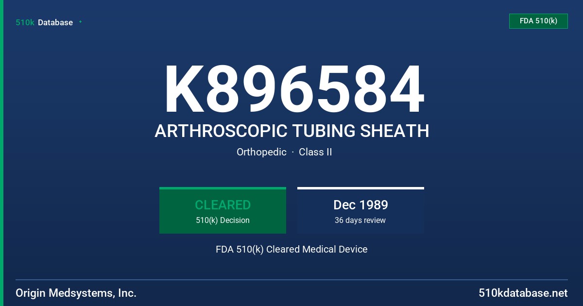 K896584 ARTHROSCOPIC TUBING SHEATH FDA 510(k) Cleared Medical Device