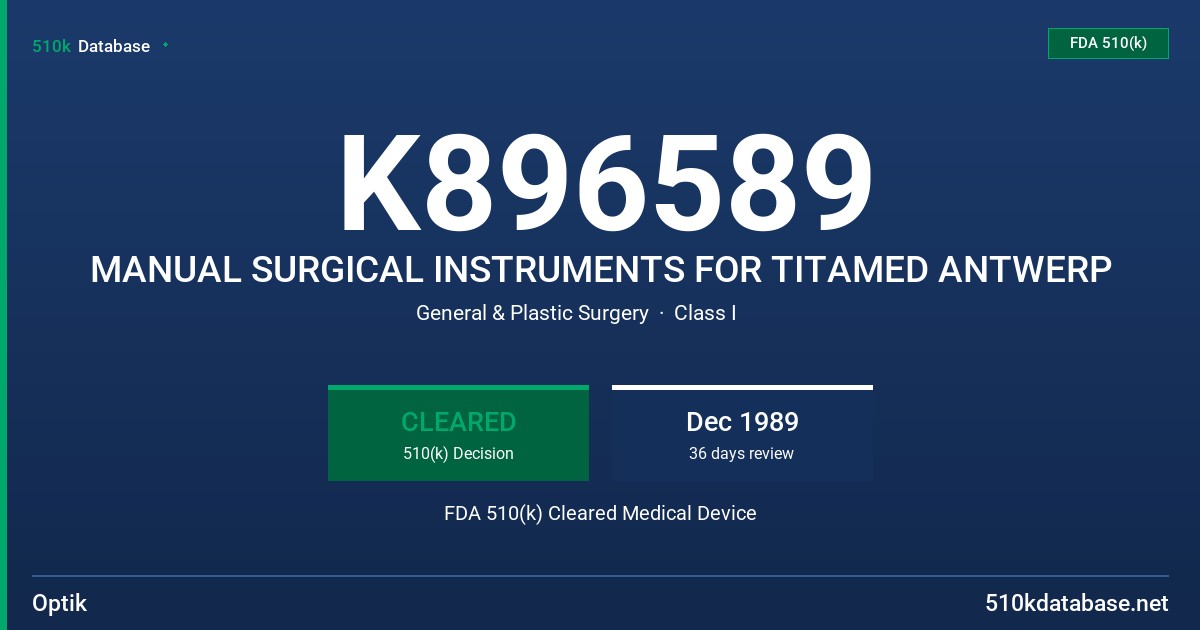 K896589 MANUAL SURGICAL INSTRUMENTS FOR TITAMED ANTWERP FDA 510(k) Cleared Medical Device