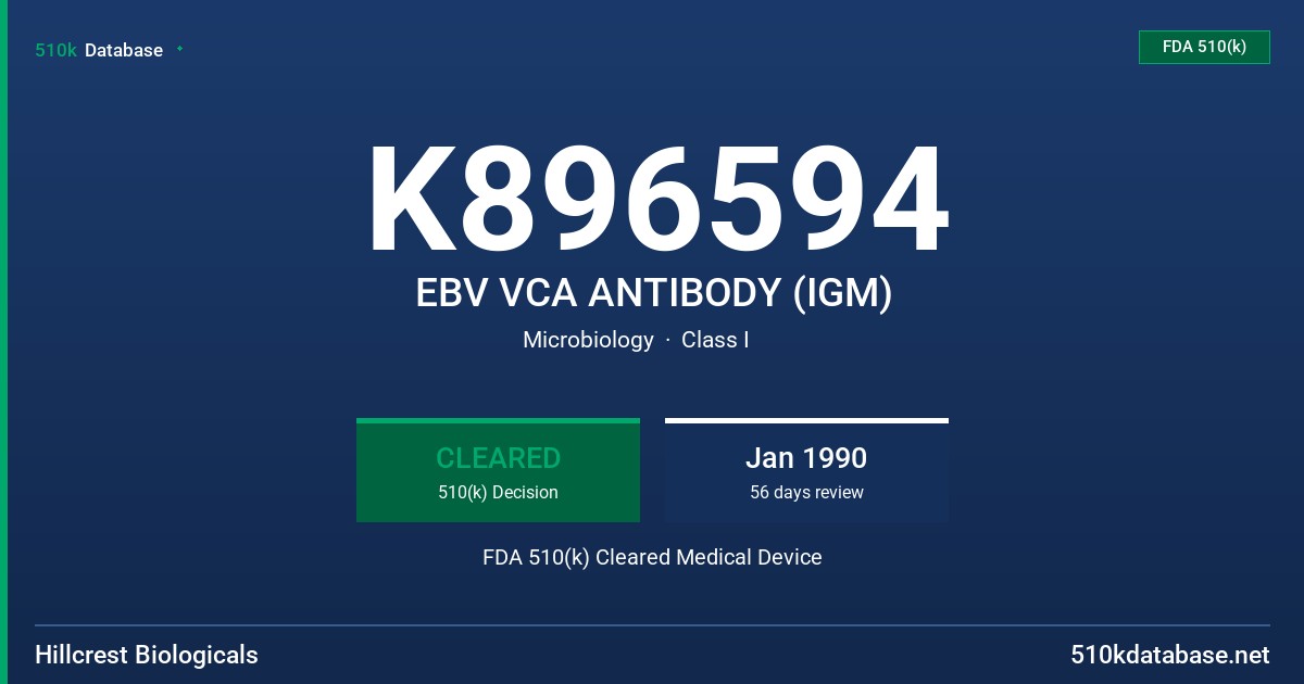 K896594 EBV VCA ANTIBODY (IGM) FDA 510(k) Cleared Medical Device