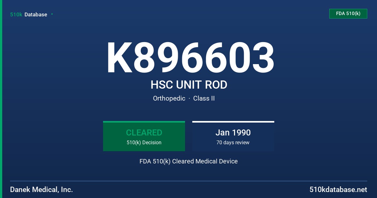 K896603 HSC UNIT ROD FDA 510(k) Cleared Medical Device