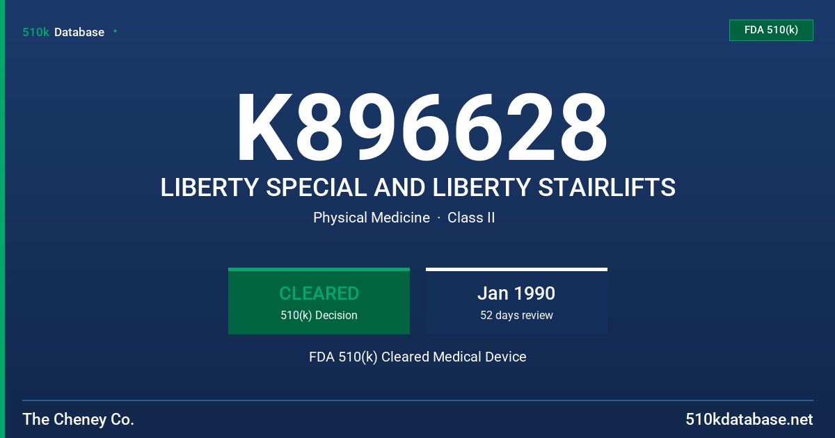 K896628 LIBERTY SPECIAL AND LIBERTY STAIRLIFTS FDA 510(k) Cleared Medical Device