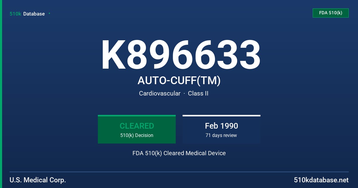 K896633 AUTO-CUFF(TM) FDA 510(k) Cleared Medical Device