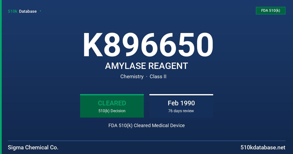 K896650 AMYLASE REAGENT FDA 510(k) Cleared Medical Device