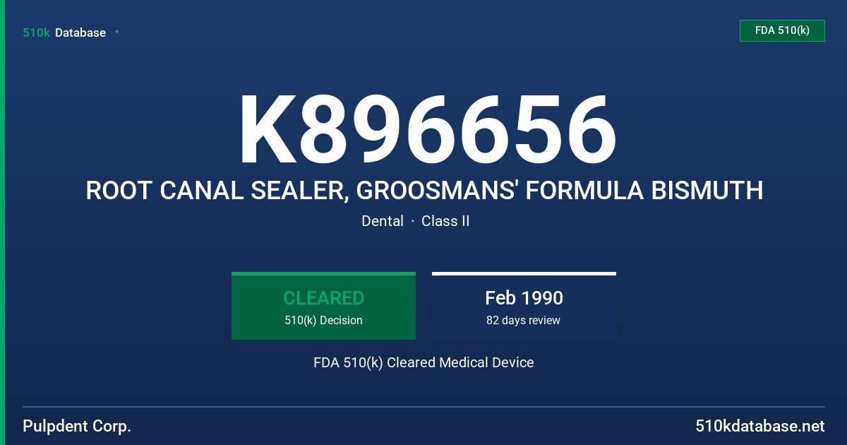 K896656 ROOT CANAL SEALER, GROOSMANS' FORMULA BISMUTH FDA 510(k) Cleared Medical Device
