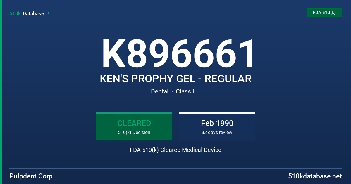 K896661 KEN'S PROPHY GEL - REGULAR FDA 510(k) Cleared Medical Device