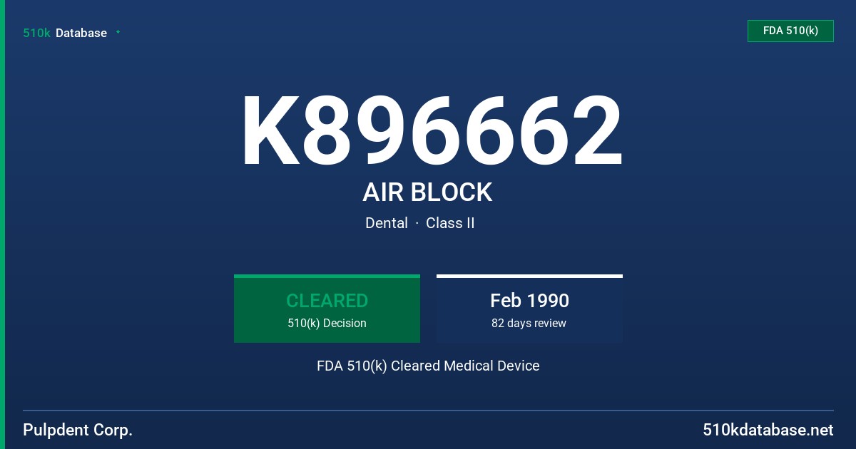 K896662 AIR BLOCK FDA 510(k) Cleared Medical Device