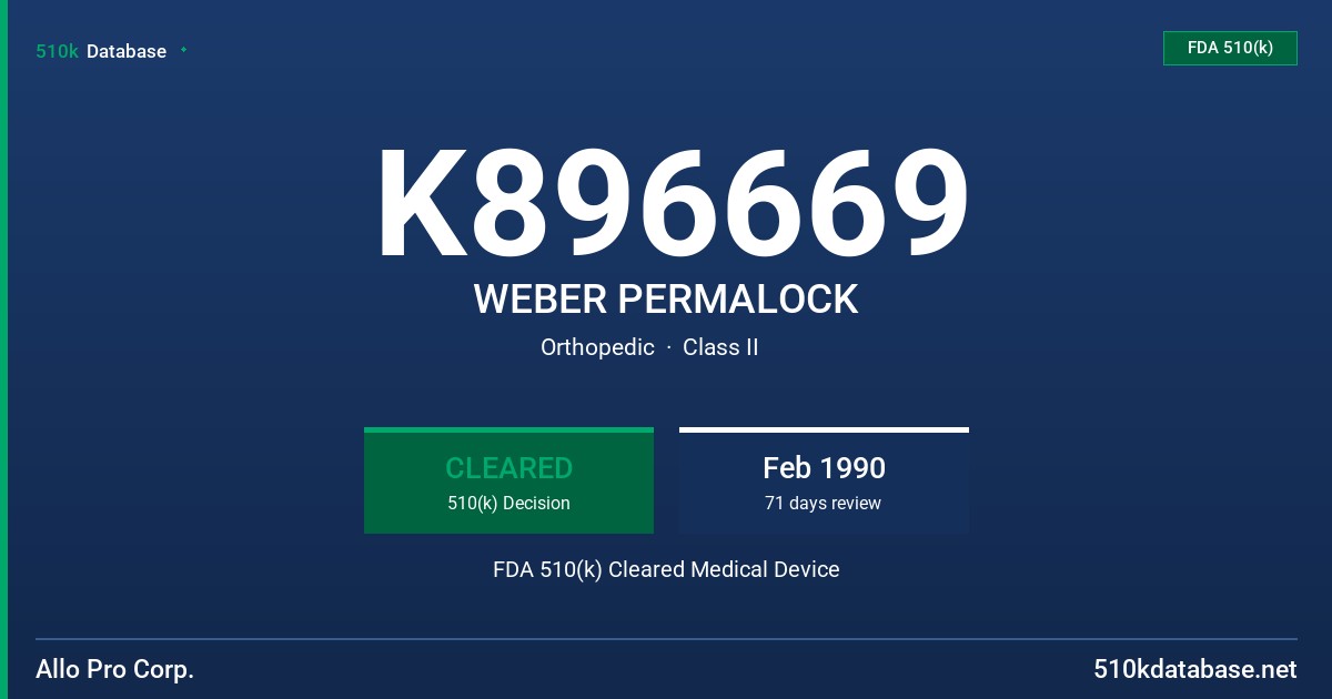 K896669 WEBER PERMALOCK FDA 510(k) Cleared Medical Device