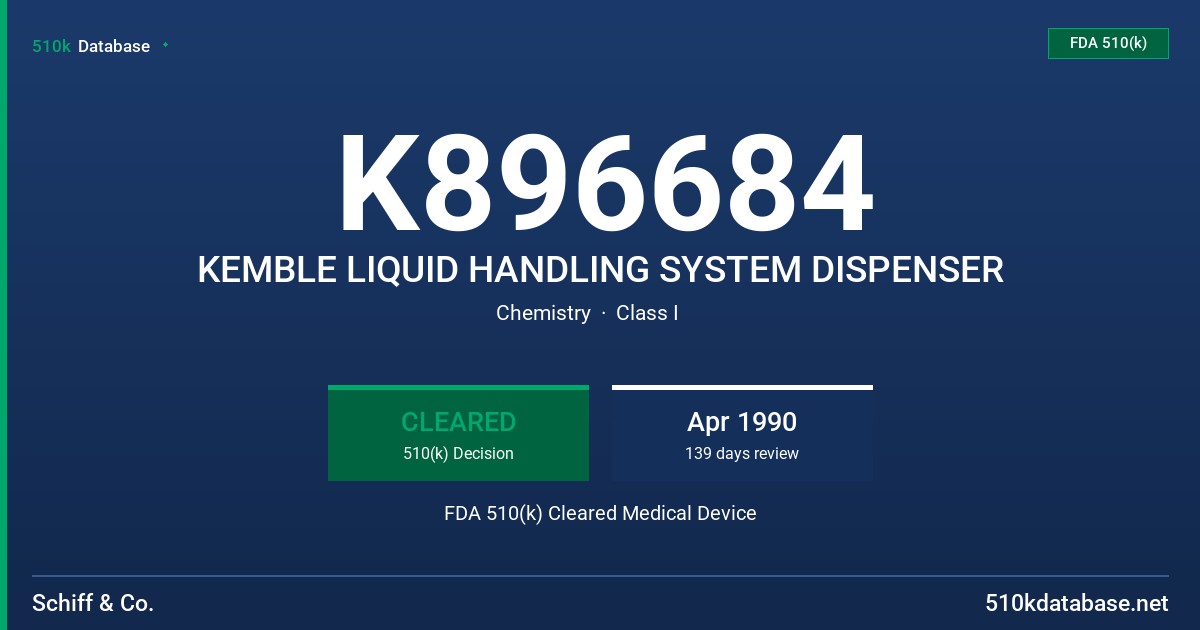 K896684 KEMBLE LIQUID HANDLING SYSTEM DISPENSER FDA 510(k) Cleared Medical Device