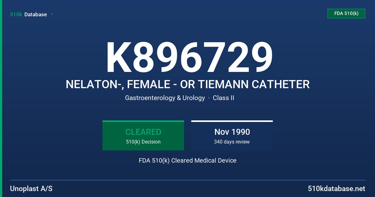 K896729 NELATON-, FEMALE - OR TIEMANN CATHETER FDA 510(k) Cleared Medical Device