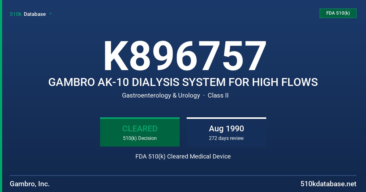 K896757 GAMBRO AK-10 DIALYSIS SYSTEM FOR HIGH FLOWS FDA 510(k) Cleared Medical Device