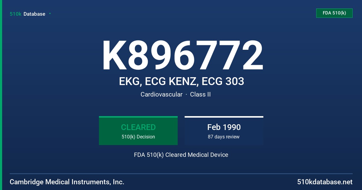 K896772 EKG, ECG KENZ, ECG 303 FDA 510(k) Cleared Medical Device