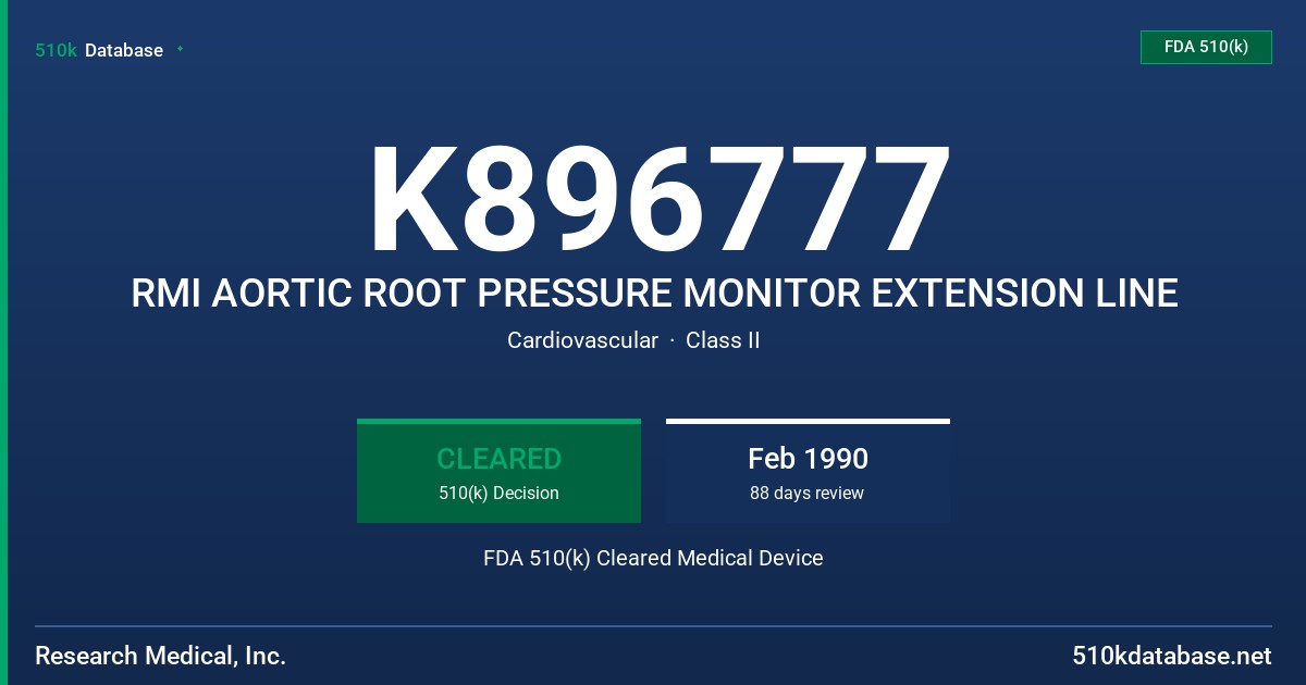 K896777 RMI AORTIC ROOT PRESSURE MONITOR EXTENSION LINE FDA 510(k) Cleared Medical Device