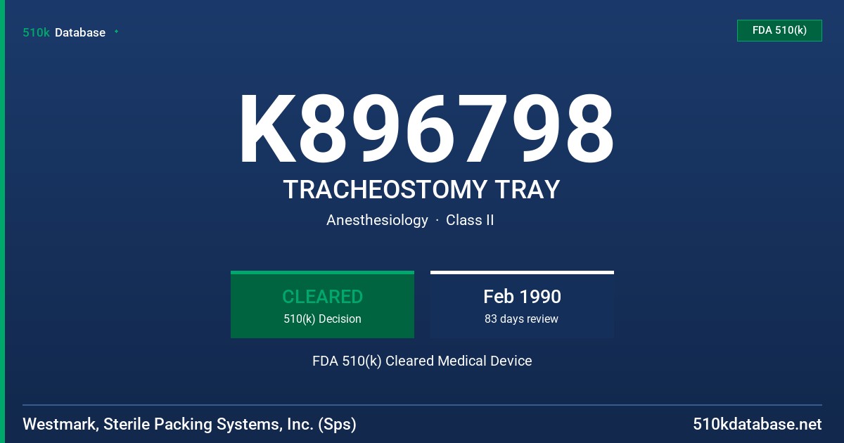 K896798 TRACHEOSTOMY TRAY FDA 510(k) Cleared Medical Device