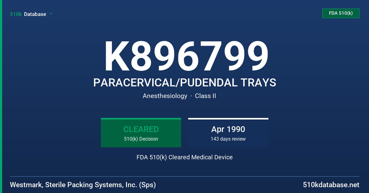 K896799 PARACERVICAL/PUDENDAL TRAYS FDA 510(k) Cleared Medical Device