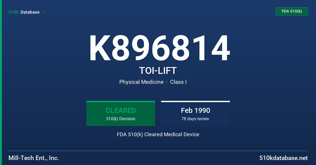 K896814 TOI-LIFT FDA 510(k) Cleared Medical Device