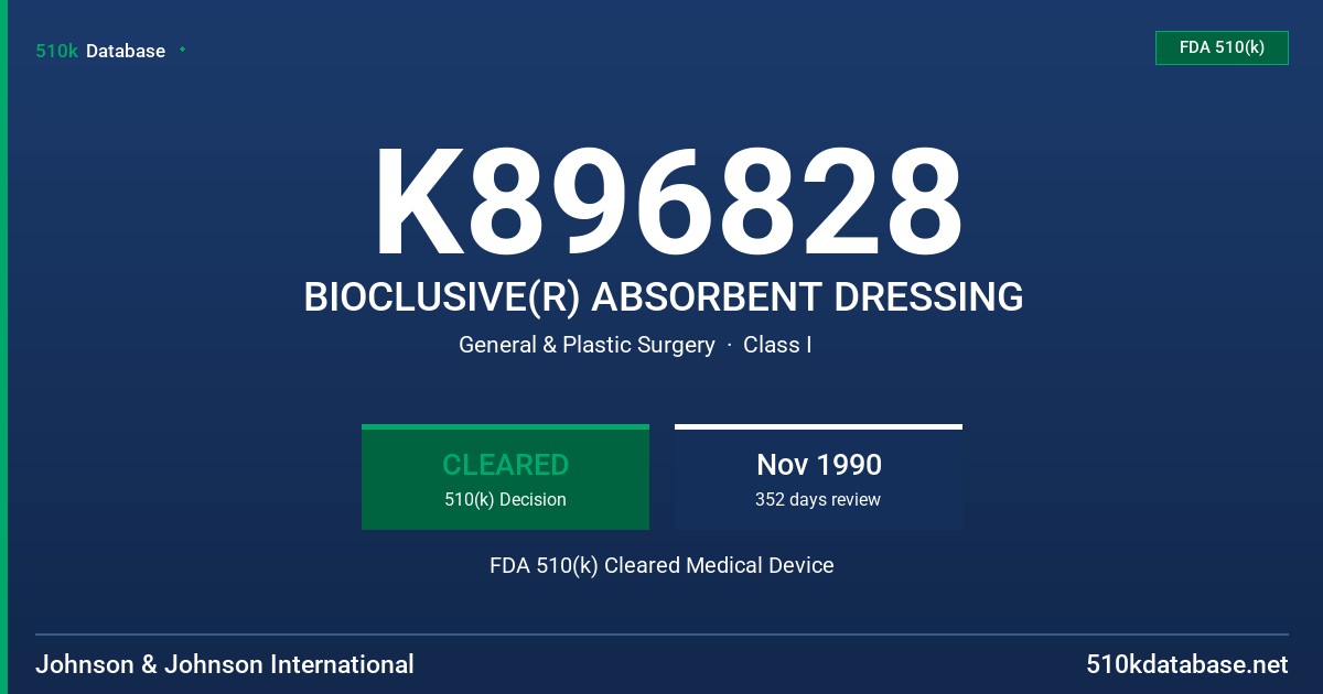 K896828 BIOCLUSIVE(R) ABSORBENT DRESSING FDA 510(k) Cleared Medical Device