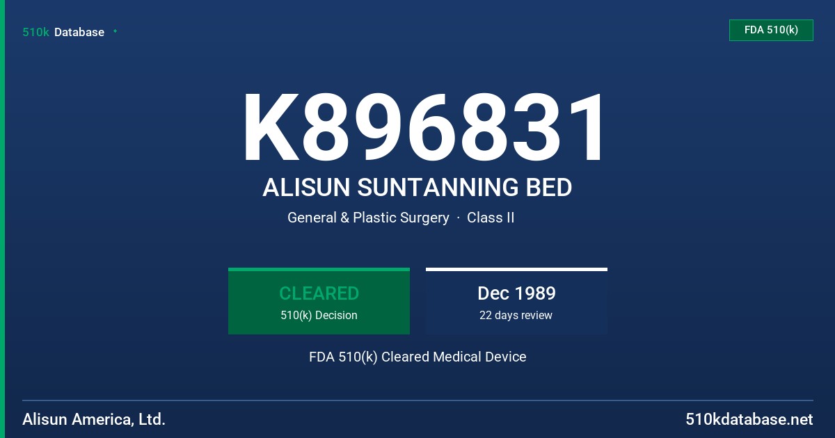 K896831 ALISUN SUNTANNING BED FDA 510(k) Cleared Medical Device