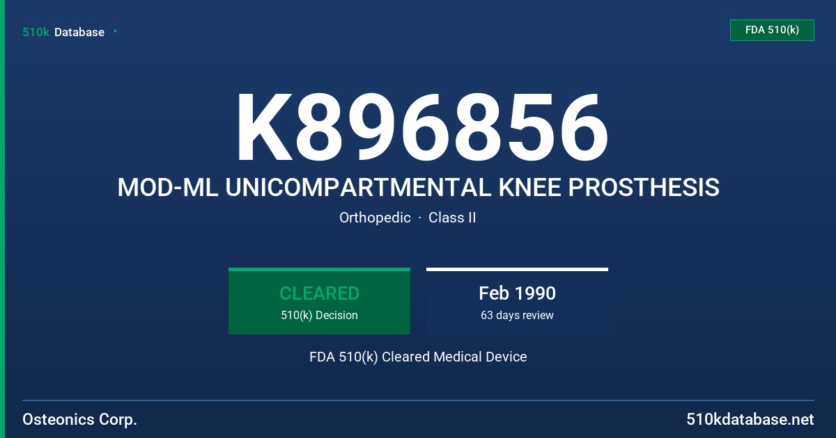 K896856 MOD-ML UNICOMPARTMENTAL KNEE PROSTHESIS FDA 510(k) Cleared Medical Device