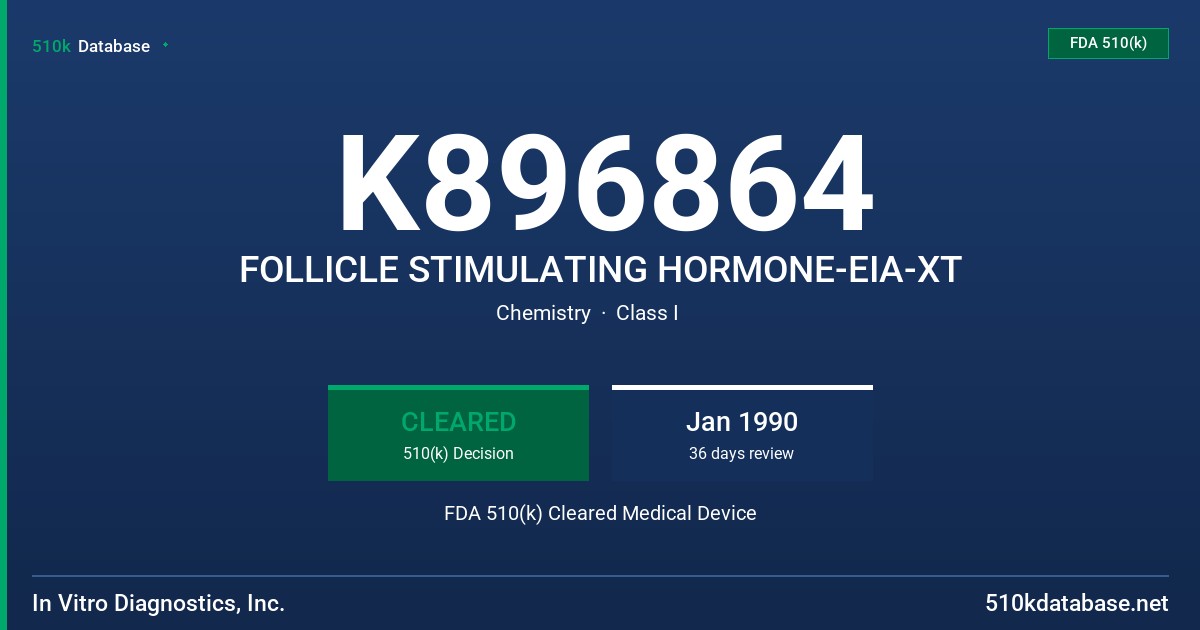 K896864 FOLLICLE STIMULATING HORMONE-EIA-XT FDA 510(k) Cleared Medical Device