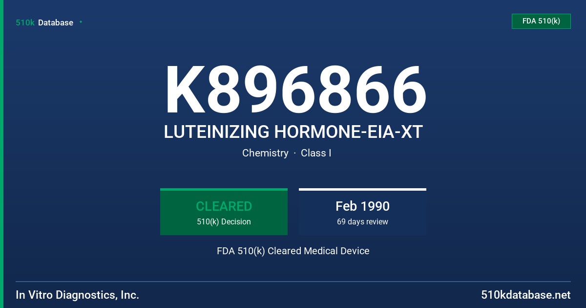 K896866 LUTEINIZING HORMONE-EIA-XT FDA 510(k) Cleared Medical Device