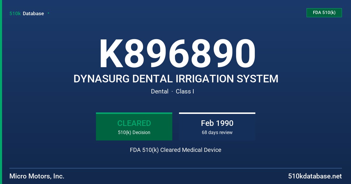 K896890 DYNASURG DENTAL IRRIGATION SYSTEM FDA 510(k) Cleared Medical Device