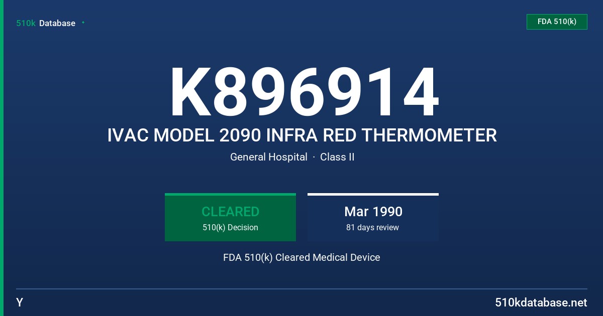K896914 IVAC MODEL 2090 INFRA RED THERMOMETER FDA 510(k) Cleared Medical Device